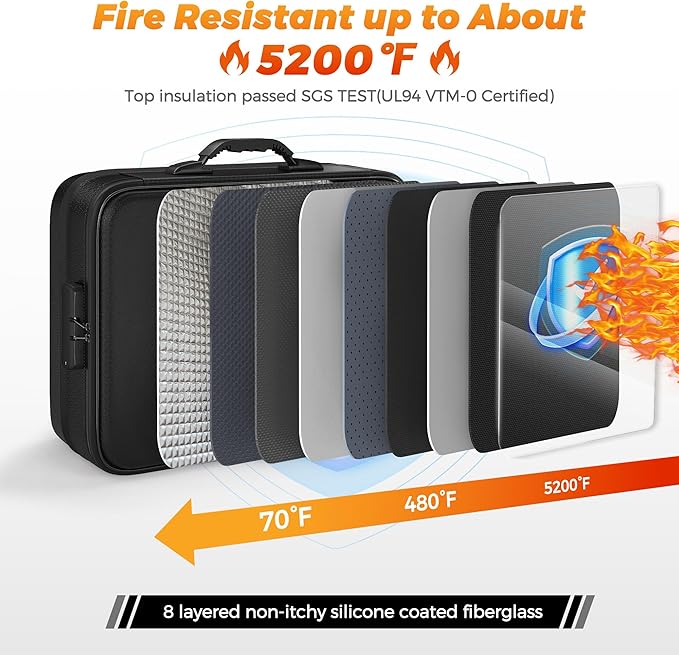 Nacial 5200℉ Fireproof Document Box with Lock, Expandable Document Organizer, Heat Insulated Fireproof Waterproof Box for File Storage, ﻿Portable Sturdy Handle for Important Documents Home Travel