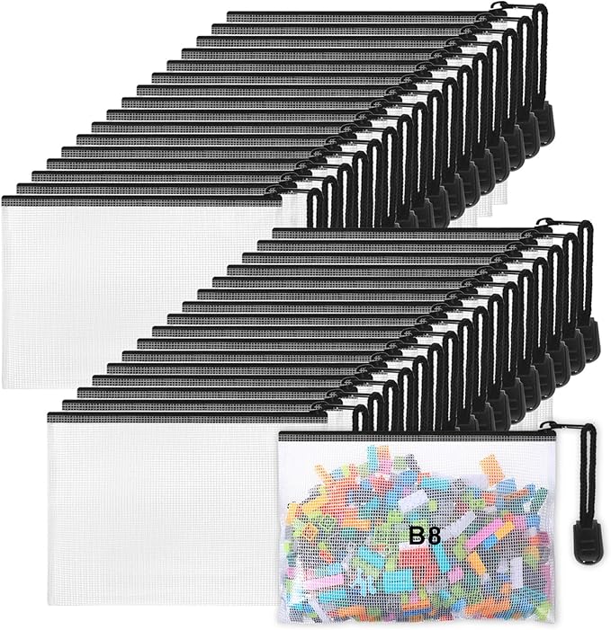 Jetec 32 Pcs Mesh Zipper Bags Toy Storage Bikini Organizer Bag Bolsas Para Guardar Trajes De Baño Waterproof Zipper Reusable Pouch Puzzle Multipurpose for Storage Office(Black,5.1 x 4.1 Inch)