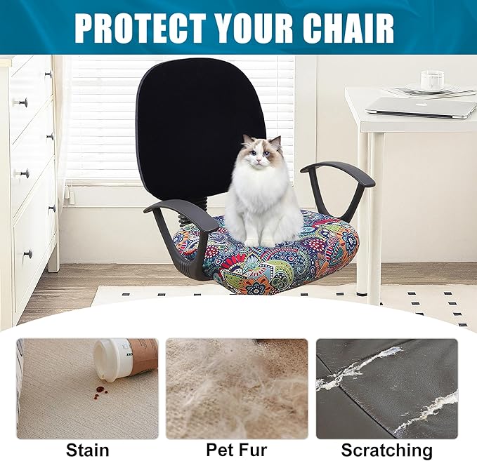 Smiry Printed Office Computer Chair Seat Covers, Stretch Fit Universal Desk Rotating Chair Cover Washable Removable Seat Cushion Protectors - Blue Green
