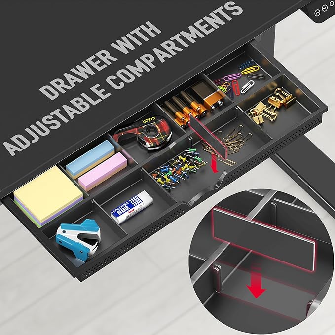 SHW 55 x 28 Inches Electric Height Adjustable Standing Desk with Drawer and Memory Preset, Black