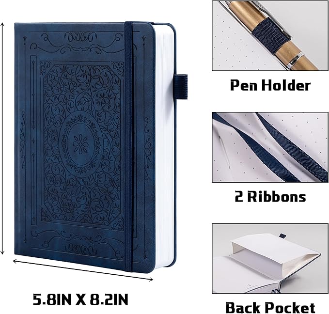 TIEFOSSI Bullet Dotted Journal Notebook, 160gsm 256 Numbered Thick Paper, A5 Hardcover Dotted Grid Diary for Women Men Work Writing, Bullet Journaling, Drawing, 5.8 x 8.3 in