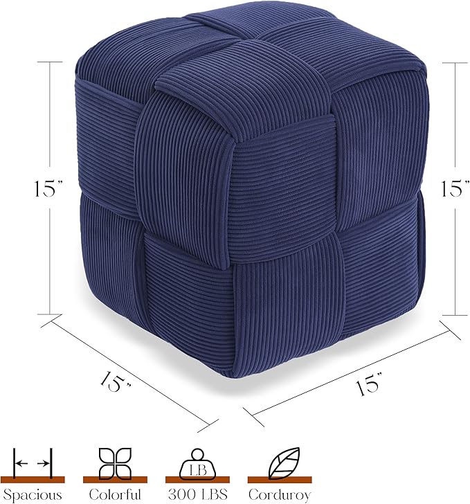Ottoman Foot Rest Soft and Comfortable Ottoman Square Corduroy Woven Design Sofa Stool (Blue)