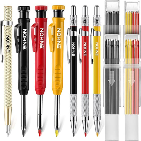 6 Pack Carpenter Pencil with Sharpener, Mechanical Carpenter Pencils with 36 Refills, Heavy Duty Construction Pencil Woodworking Tools for Architect Marking