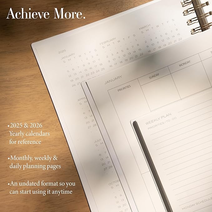 Anecdote Planner 2025 (8.5" x 10") Daily Planner Weekly Monthly Planner - 52 Weeks w/Library Buckram Cover, Brass Spiral - A4 Size Bleed-Resistant Paper – Olive Green