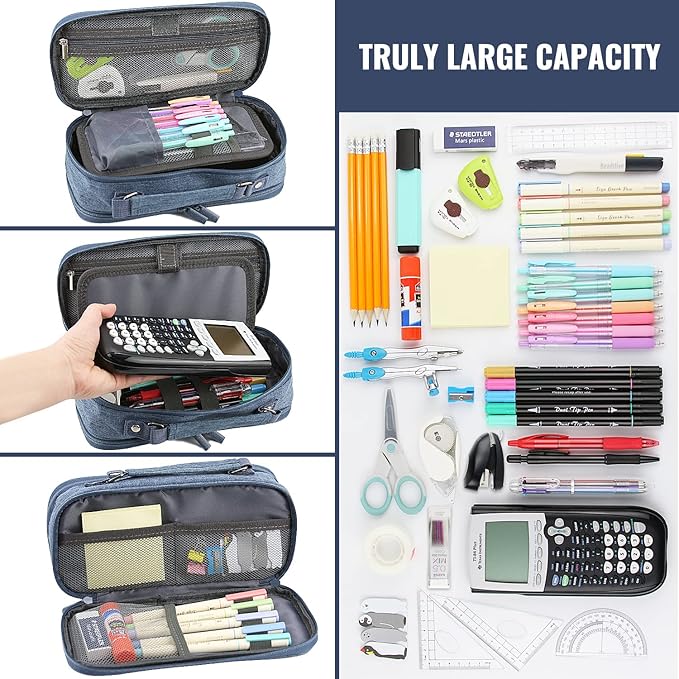 Pencil Case, Large Capacity Pencil Case Organizer; Double Zipper Storage Bag; Big Pencil Pouch for College School Office Teen Girl Boy Men Women Adult