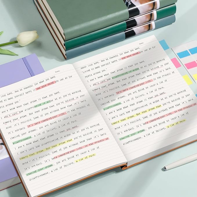 EMSHOI A4 College Ruled Notebook Journal- 400 Pages (200 sheets), 7mm Spacing & Vegan Leather Cover for Work, School, Bible Study, Bullet Journaling- with Sticky Notes, Pocket & Pen Holder - Orange