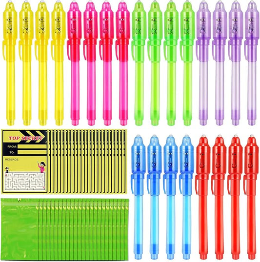 D&N Lifestyle 24 pcs UV Invisible Ink Pens with Word Search & Maze Activities Cards, Education & Party Favors, End of School Year Gift, Birthday, Halloween, Christmas, Goodie bag stuffers