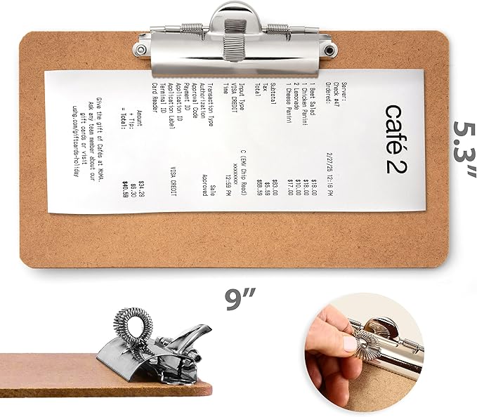 Officemate 5" x 9" Clipboard for Receipts, Low Profile Metal Clip & Pen Holder on Side, Memo Size for Restaurants, Hotels, Food Trucks, Bars, Schools, and Other Venues, 12 Clipboards (83158)