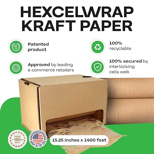 IDL Packaging 15" x 1400' Refill Roll (Pack of 1) for MP-1400USN HexcelWrap Honeycomb Packing Paper Station, Brown - Protective Kraft Paper with Interlocking Slit Design for Shipping