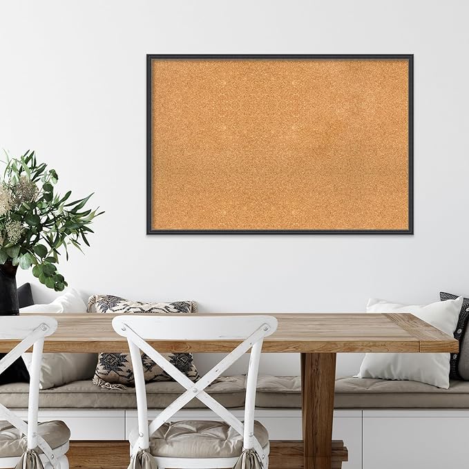 Amanti Art Natural Cork Board for Wall, 25x37 Vision Board with Black Wood Frame, Large Corkboard Office Decor for Home Organization, Traditional Corkboard Pinboard to display items for home