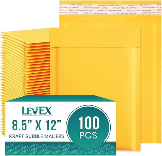 Levex - #2 8.5" x 12 [100 Pack) Kraft Bubble Mailers, Padded Envelope Mailers, Packing Envelope & Mailing Bags for Shipping