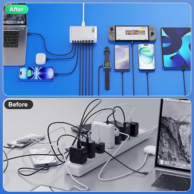 USB C Charger 300W USB C Charger Block 8-Ports GaN IV Fast Charging Station,PD 100W Laptop Charging Hub Wall Charge Adapter Compatible with MacBook/Air,DELL,Steam Desk,iPhone 16/15/14,Galaxy