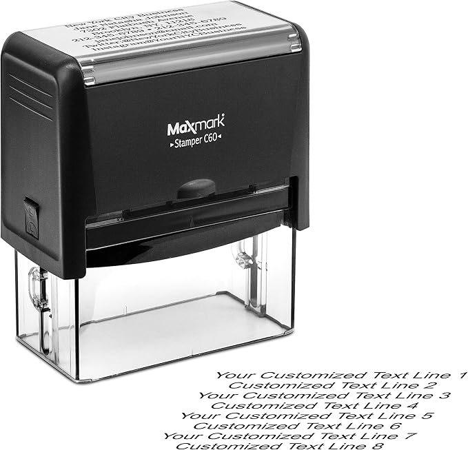 MaxMark Customized Self Inking Stamp - Up to 8 Lines of Text - XX-Large Size - Choose from 15 Ink Colors