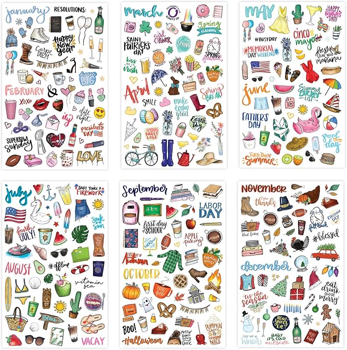 bloom daily planners Holiday Seasonal Planner Sticker Sheets - Vintage Seasonal Sticker Pack - Over 310 Stickers Per Pack!