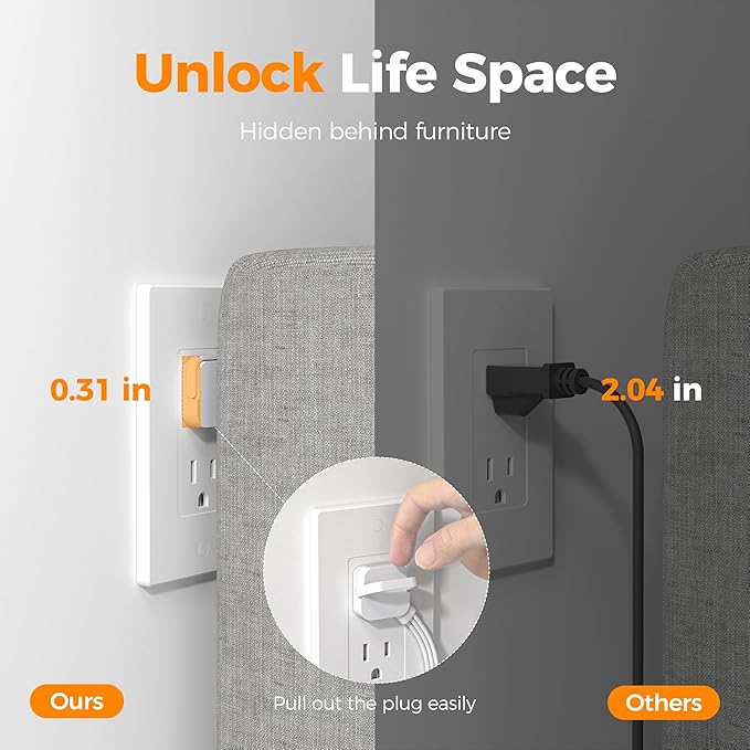 Flat Plug Extension Cord 5 Ft, TESSAN Surge Protector Power Strip Ring Pull with 3 USB (1 USB C) 4 Outlets, 900 Joules Protection, Desktop Charging Station for Home, Office, College, Dorm Room, Gray