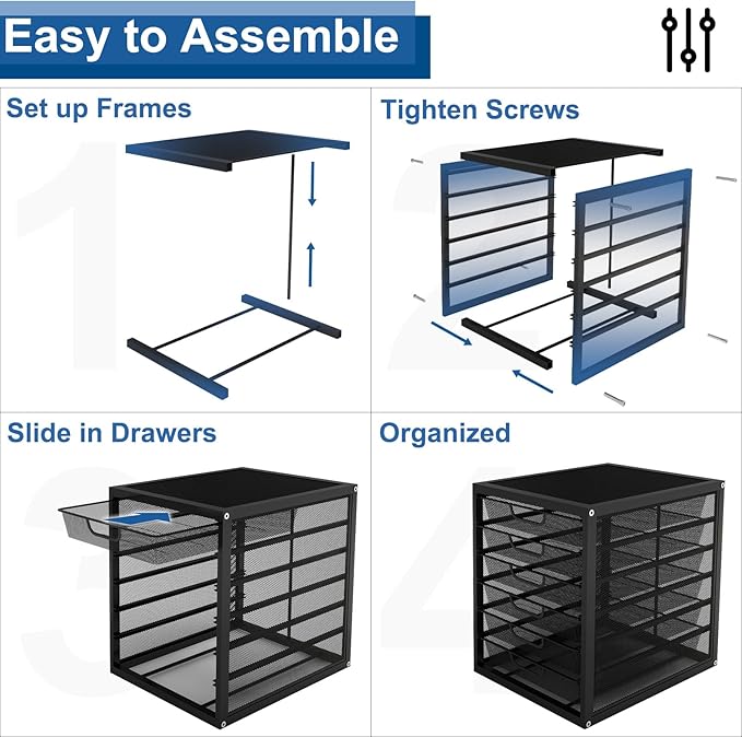 Natwind Mesh Desk Organizer with 6 Tier Sliding Drawers, Paper Sorter, Multi-Functional Home Office Supplies Storage Tray for Letters, Documents, Books, Mail, Files, Arts & Crafts Supplies - Black