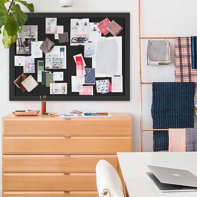 Black Cork Board Bulletin Board 18" x 24", 2-Pack Large Linen Corkboards with Frame for Walls, Cute Picture Display Pin Board Vision Board for Room School Office Bedroom 40 Pushpins