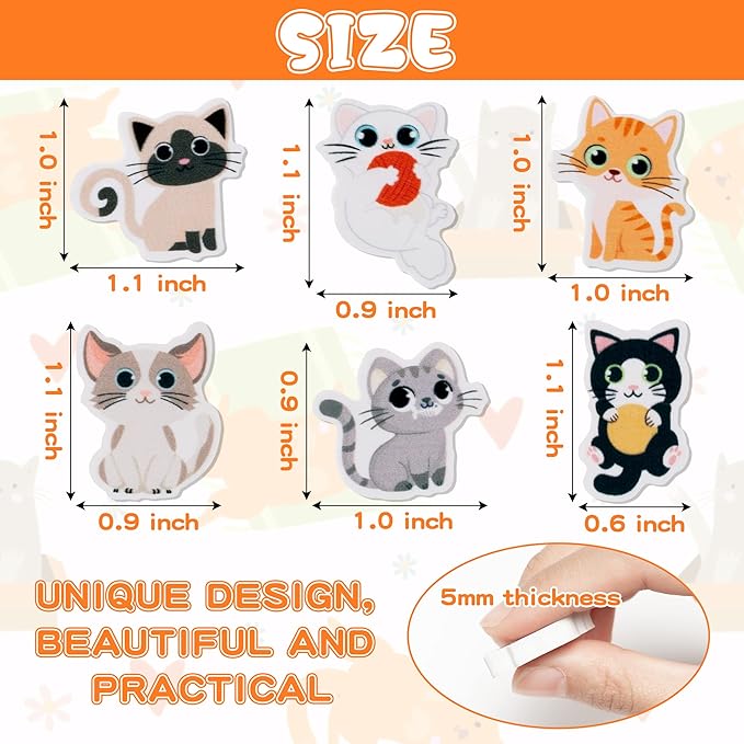 ANGOLIO 60Pcs Cute Cat Erasers Back to School Gifts for Kids Animal Pencil Top Erasers Mini Kawaii Cartoon 3D Desk Pet for Classroom Activities Rewards Game Prizes Birthday Party Supplies, 6 Styles