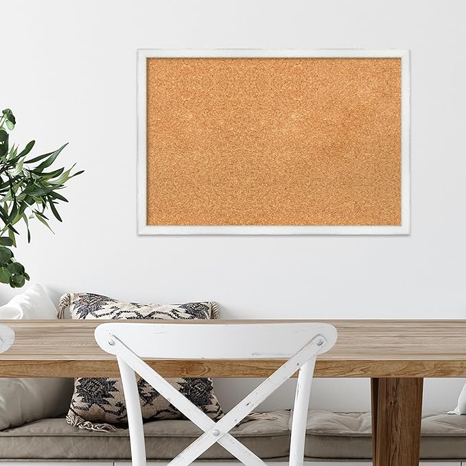 Amanti Art Natural Cork Board for Wall, 17x25 Vision Board with White Frame, Medium Corkboard Office Decor for Home Organization, Country Rustic Corkboard Pinboard to Display Items for Home