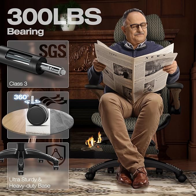 ELABEST X100 Ergonomic Office Chair with Footrest, Big and Tall Home Desk Chair with 5D Flip-Up Arms, Adjustable 9D Lumbar Support,High Back Rolling Computer Chair, Swivel Mesh Chairs (Coffee Break)