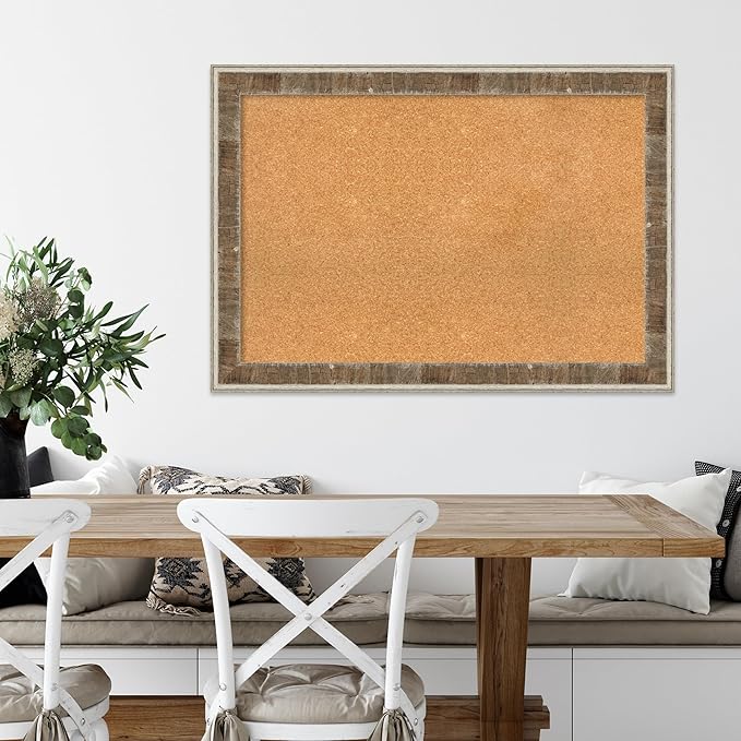 Amanti Art Natural Cork Board for Wall, 29x41 Vision Board with Brown Wood Frame, Large Corkboard Office Decor for Home Organization, Rustic Farmhouse Corkboard Pinboard to display items for home