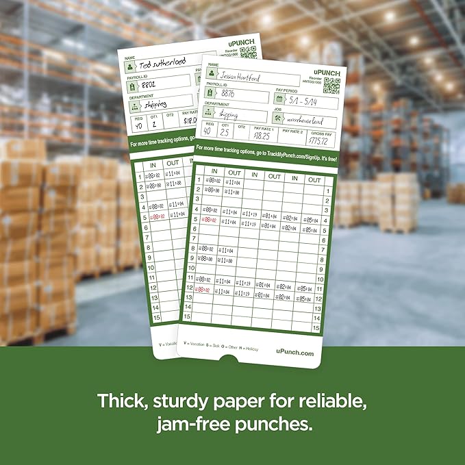 uPunch Time Clock Cards Hn3000, Two Sides, 7.37 X 3.37, 50/Pack