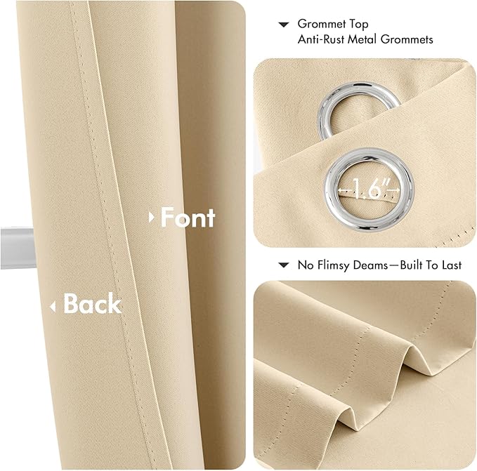MIULEE Cream Beige Blackout Curtains - Thermal Insulated Bedroom Curtains Room Darkening Drapes for Living Room Kitchen Grommet Top Light Blocking Window Treatment, 40 x 54 Inches Long, 2 Panels
