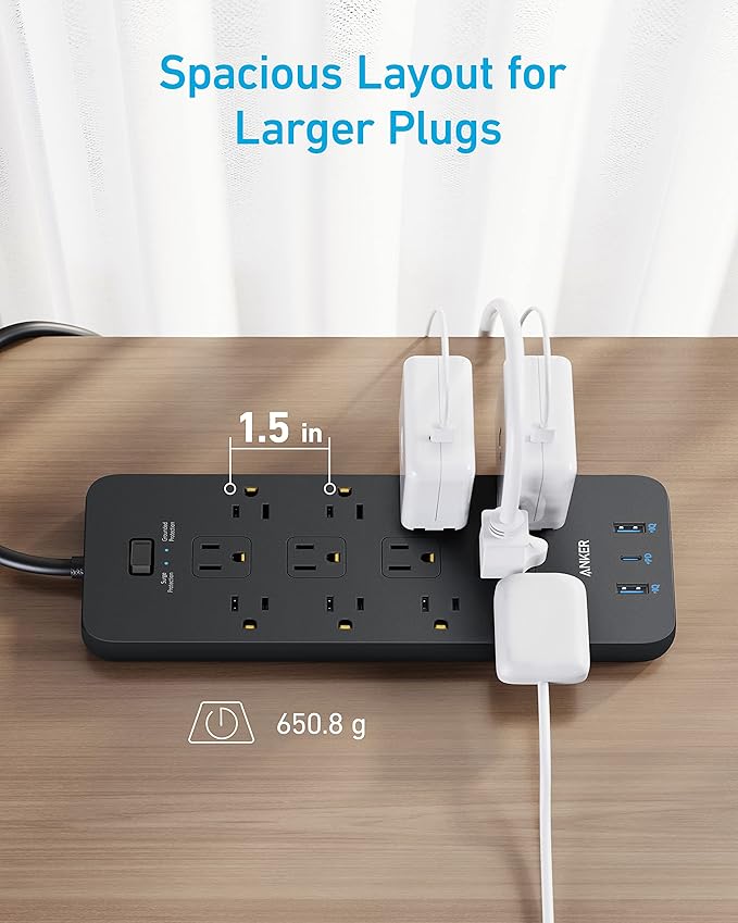 Surge Protector Power Strip (2100J), Anker 12 Outlets with 1 USB C and 2 USB Ports foriPhone 15/15 Plus/15 Pro/15 Pro Max, 5ft Extension Cord, Flat Plug, 20W USB C Charging for Home, Office,TUV Listed