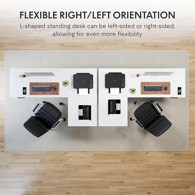 SANODESK 71-Inch Large Dual Motor L-Shaped Electric Height Adjustable Standing Desk - Reversible Panel - White Top/White Frame - Ideal for Gaming, Home Office or Computer Workstation