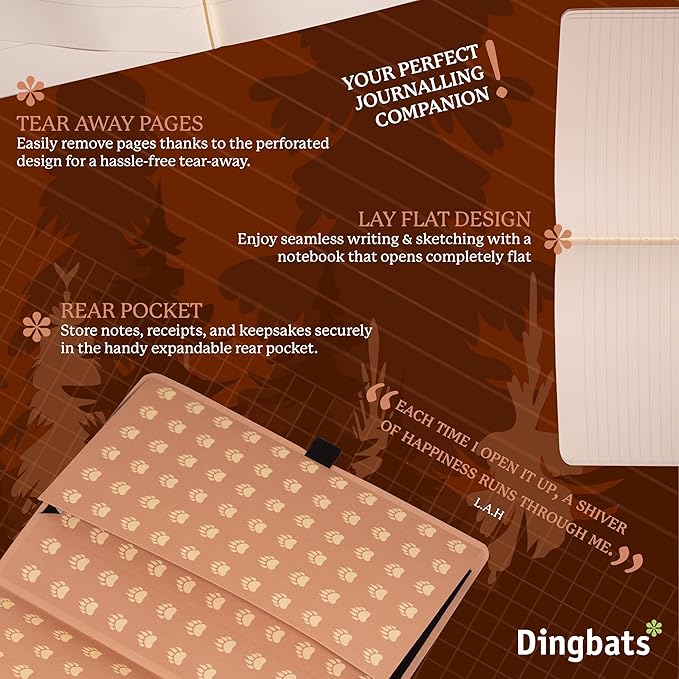 Dingbats* Wildlife Dotted Journal Notebook A5 - Vegan Leather Soft Cover, Ideal for Work, Travel - Pocket, Elastic Closure, Bookmark