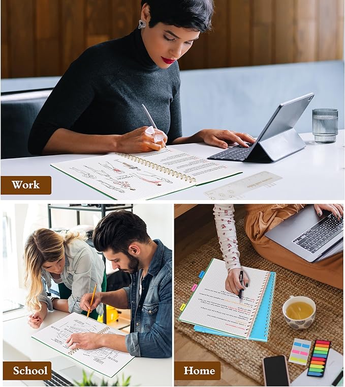 Graph Paper Notebook, Spiral Notebook Journal 8.5” x 11”, A4 Large Grid Notebooks for Women Men, 100 GSM Graph Paper, Plastic Hardcover Spiral Graphing Journals for Work School Engineerin, Green