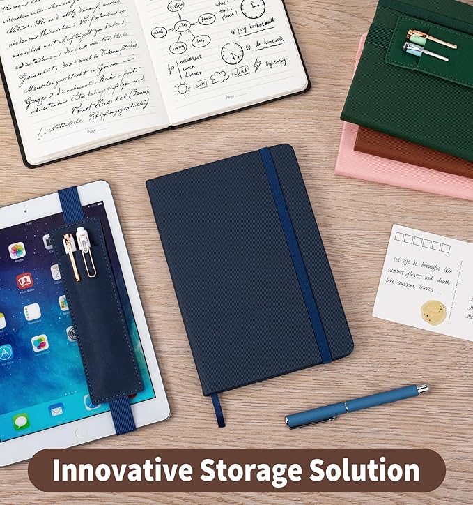 Lined Journal Notebook for Work, A5 Leather Notebook with Pen Holder, 100GSM/160 Pages Thick Paper, Daily Journals for Writing, School, Note Taking, Business, Travel, College Ruled