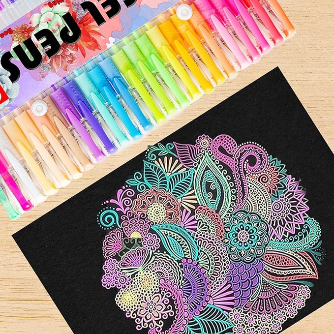 Pastel Gel Pens for Coloring Book,72 Color Gel Pens Set including 24 Color Gel Pen with 48 Refills,40% More Ink Colored Gel Pens for Drawing, Doodling, Scrapbook, Journaling