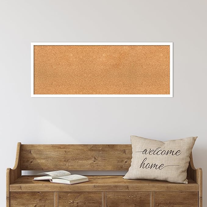 Amanti Art Natural Cork Board for Wall, 15x39 Vision Board with White Frame, Medium Corkboard Office Decor for Home Organization, Modern Corkboard Pinboard to Display Items for Home Organization in