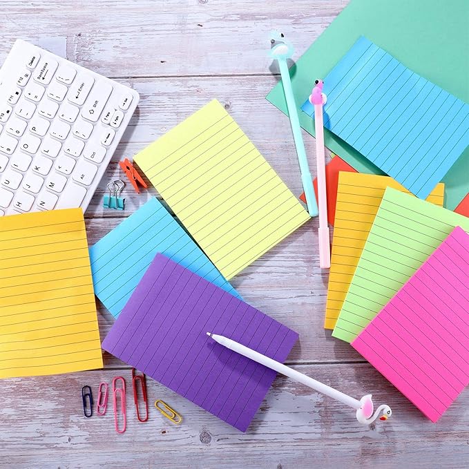Outus 36 Pack Lined Sticky Notes 4 x 6 Inch Colorful Note Pads Back to School Lines Bright Ruled Self Sticky Pads Memos for Teacher School Classroom Office Supplies, 6 Colors (Fresh Color)
