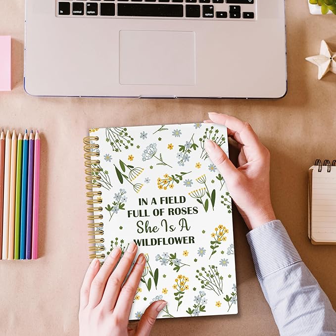 Baby Girls Nursery Spiral Notebook, Spring Plant Floral Wildflower Journaling Notebooks for Office Work School, Inspirational Christian Gift Hardcover Journals for Women, 160 Pages 5.5 x 8.3 Inch