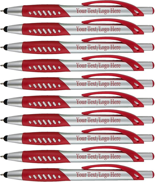 Personalized Pens With Custom Logo or Text-300 Pack Bulk-for Businesses, Parties, and Events, 2 in 1 Ballpoint Pen & Capacitive Stylus for Touchscreen Devices, Click Action, Black Ink, Red