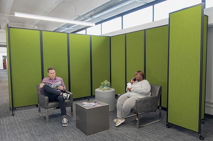 Versare Room Divider 360 Portable Wall Partition | Folding Panels | Large Freestanding Divider | Locking Wheels | Temporary Room Separator | 25' x 7'6'', Lime Green