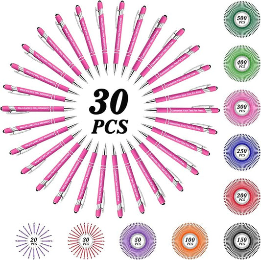 Max 500 Pcs Personalized Pens Bulk, Custom Pens with Free Engraving, Customized Stylus Tip Ballpoint Pen with Your Name Massage Text for School Office Business Graduation Anniversaries-30 Packs