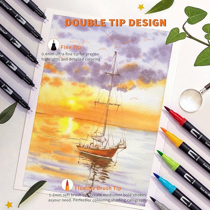 Dual Markers Brush Pens, 120 Coloring Pens for Adults – Premium Art Supplies for Kids & Adults, Perfect for Coloring Books, Hand Lettering, Calligraphy, and Drawing