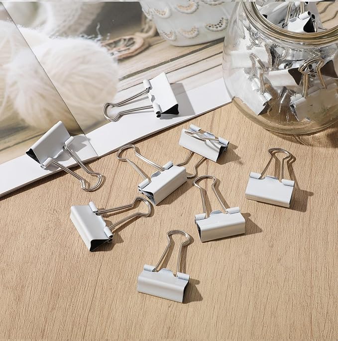 Jetec 100 Pcs 2in/51mm White Metal Binder Clips Bulk Medium Reusable Fold Back Binder Clips Paper Clamps Spring Steel Sturdy for Home School Office Supplies