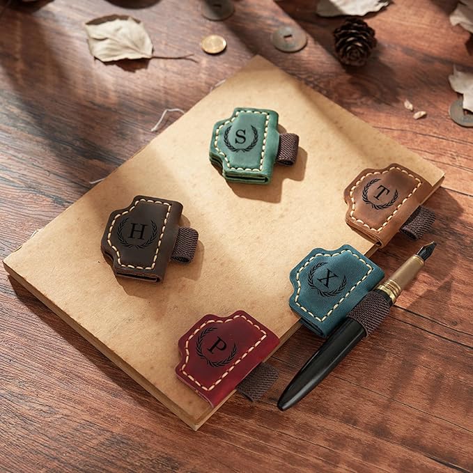 Artlaza Personalized Magnetic Leather Bookmark with Pen Holder - 26 Letters Custom Book Mark with Name Initial Engraved Book Marker for Readers, Book Lovers, Travelers - Gift for Women & Men(Blue，N