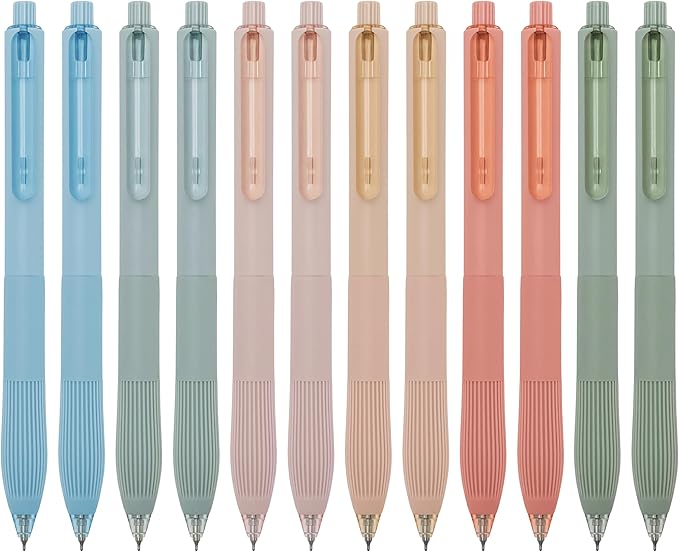Linbsunne Gel Pens Black Ink Pens for Office 0.5mm Fine Point Pens Smooth Writing Retractable Work Pen (Macaron 12 pcs)