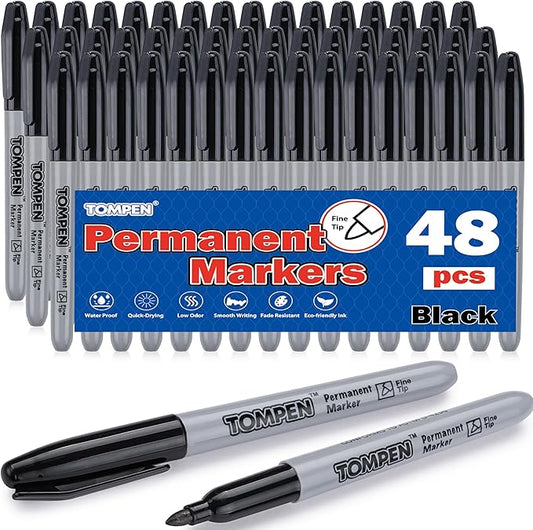 Black Permanent Markers,Fine Tip,48 Count Bulk,Waterproof Permanent Marker Pens with Quick Drying on Wood,Plastic,Paper,Metal,Mirror for Office School Classroom Home