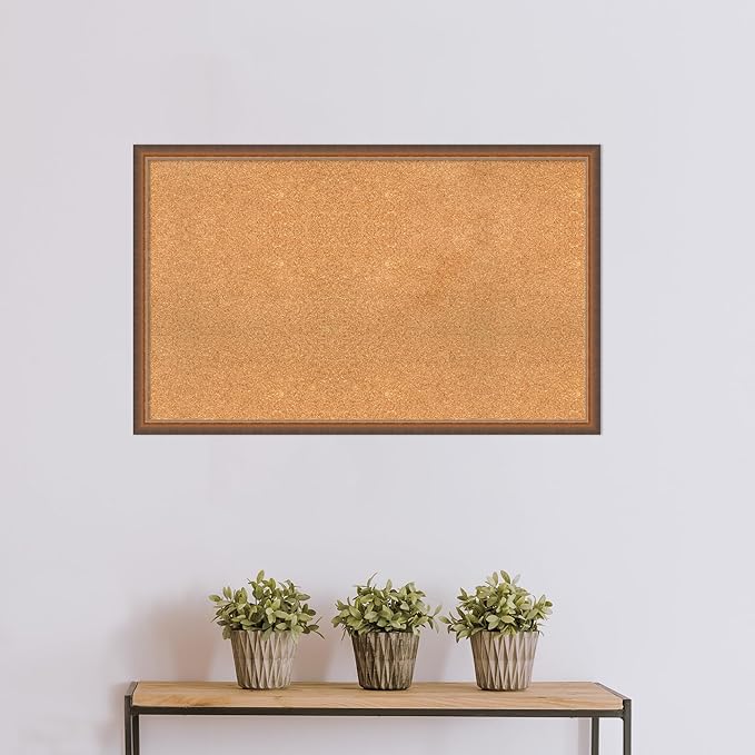 Amanti Art Natural Cork Board for Wall, 26x42 Vision Board with Bronze Frame, Large Corkboard Office Decor for Home Organization, Modern Corkboard Pinboard to Display Items for Home Organization in