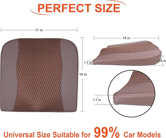 Car Seat Cushion, Comfort Memory Foam Car Cushions for Driving - Sciatica & Lower Back Pain Relief, Driver Seat Pillow for Auto, Office Chair, Wheelchair - 4D Mesh Brown