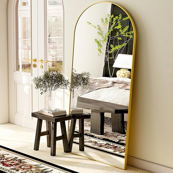 GLSLAND - 20x57 inch Arched Full Length Mirror - Floor Mirrors Aluminum Alloy Frame Full Body Dressing Mirror for Bedroom, Living Room,Black