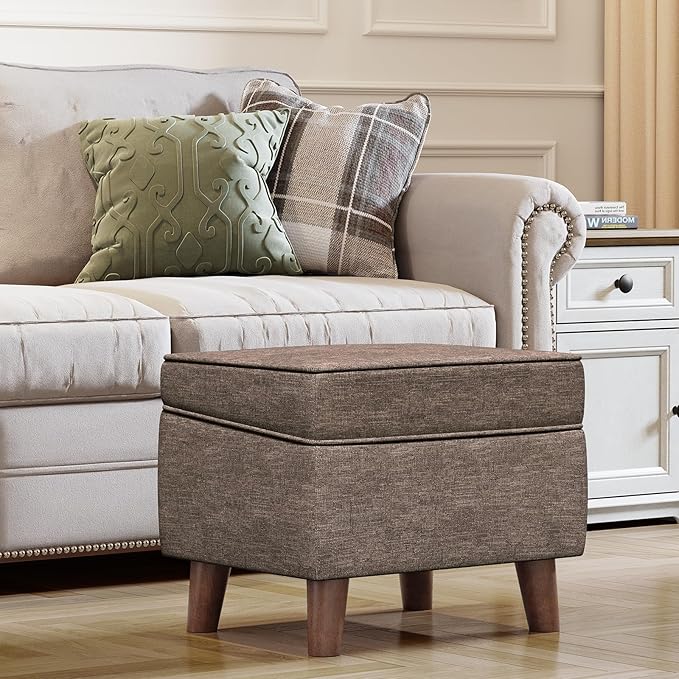 Storage Ottoman with Adjustable Cover, Soft Step Stool, Footrest and Seat, Ottoman Foot Rest for Living Room, Bedroom, Dorm, Brown