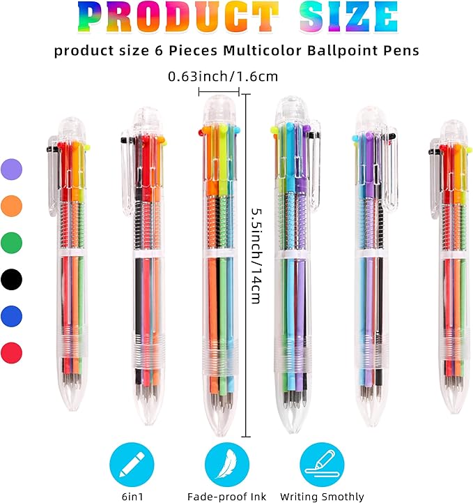 DAIKOYE Ballpoint Pens 6 PCS 0.5mm 6-in-1 Multicolor Ballpoint Pens Birthday Party Favors Gifts