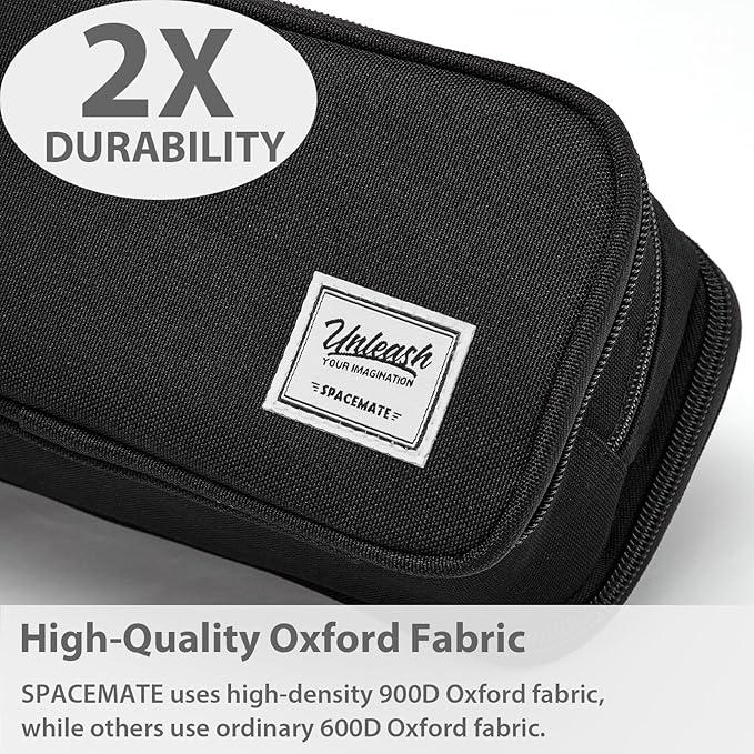 Pencil Case Pouch Box Bag School Supplies Girls Boys Kids, Cute Preppy Stuff Big Capacity Aesthetic Pen Organizer, Back to College Stationary, Black, Extra Large Style, 2300ml